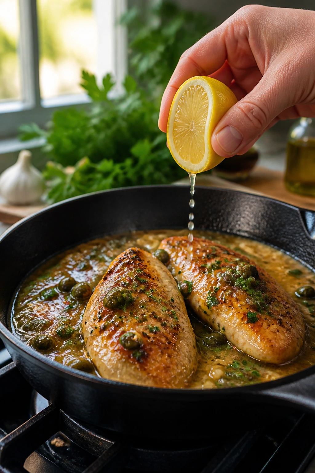Close-up of sauce brightened with lemon juice