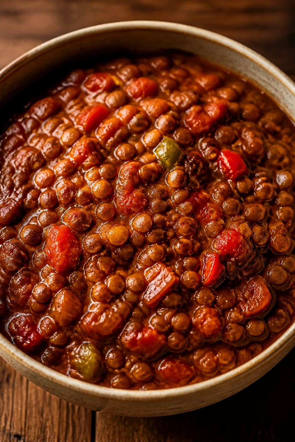 Thick smoky lentil chili in a bowl