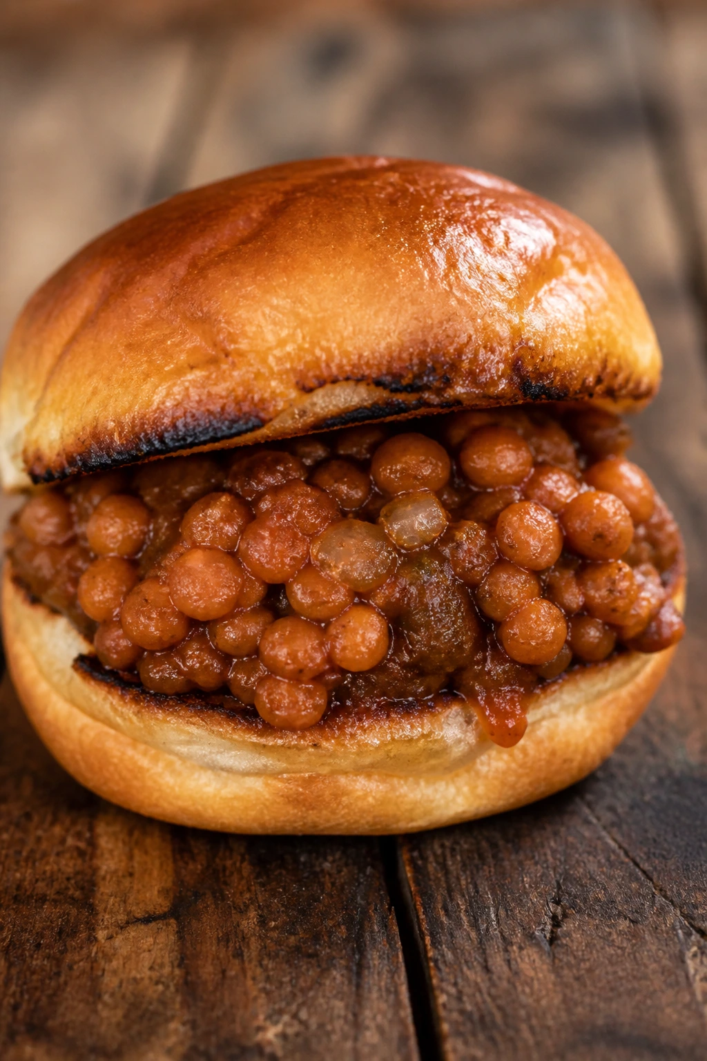 Lentil sloppy joes sandwich with saucy lentil filling