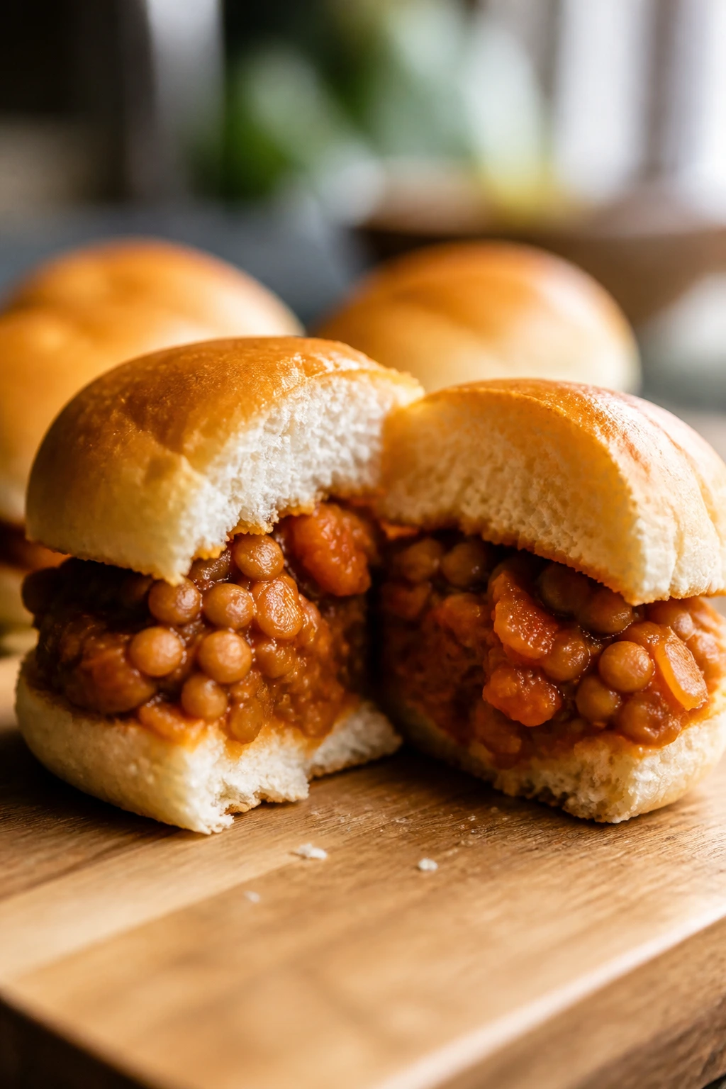 Slider with soft lentil filling and tomato sauce for toddlers