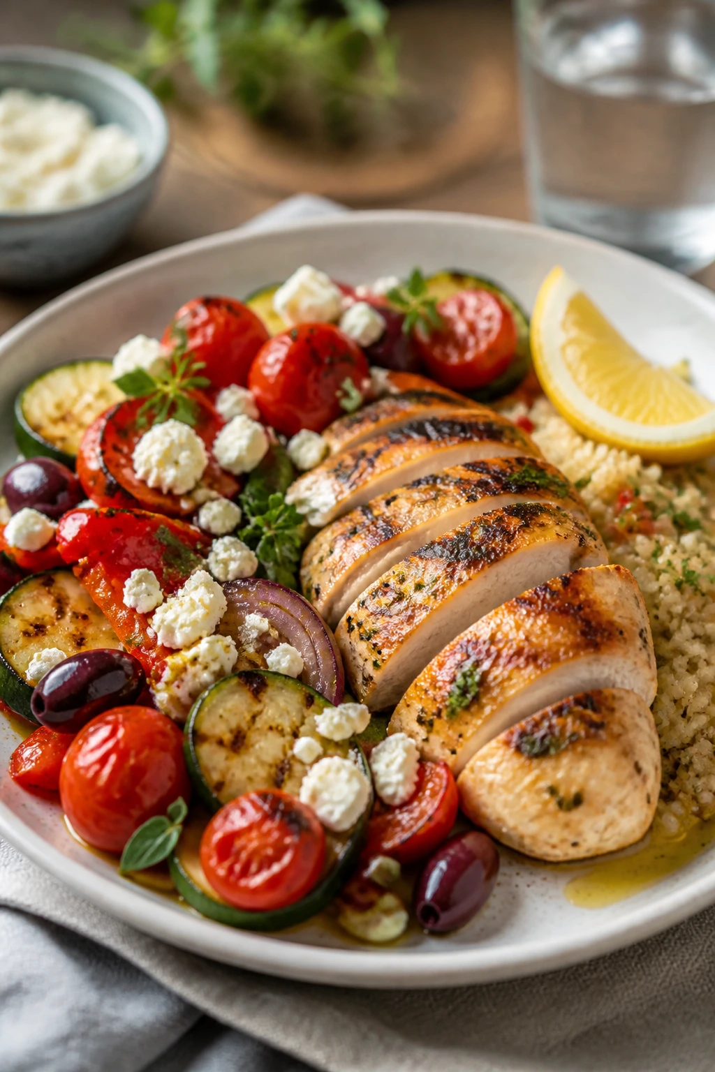 Balanced Mediterranean dinner plate on a table