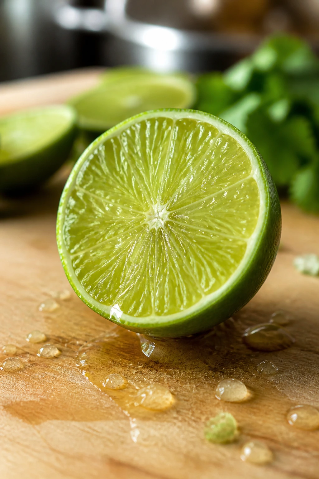 Lime half with juice droplets ready to brighten leftovers.