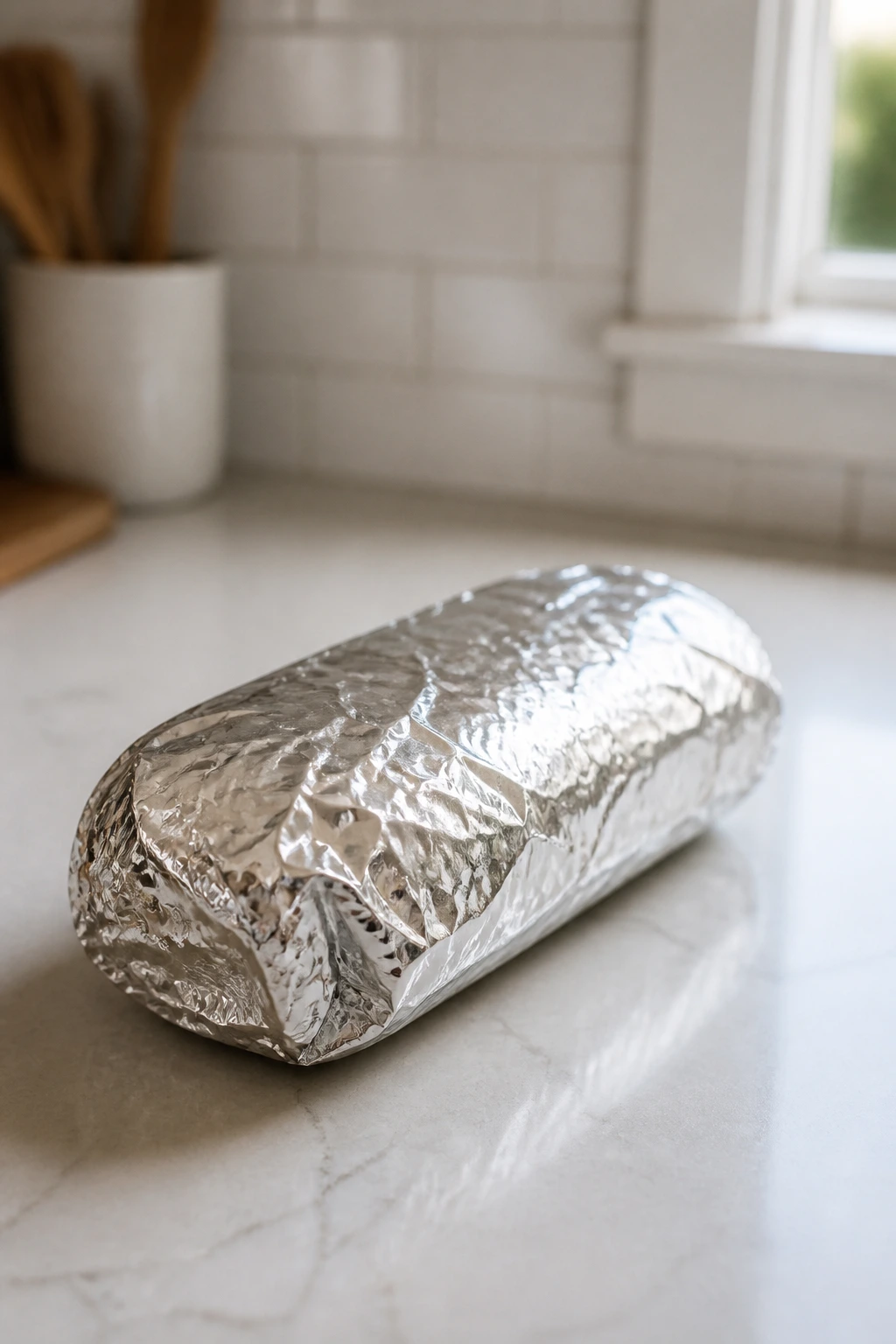 Foil-wrapped stromboli prepared for make-ahead storage