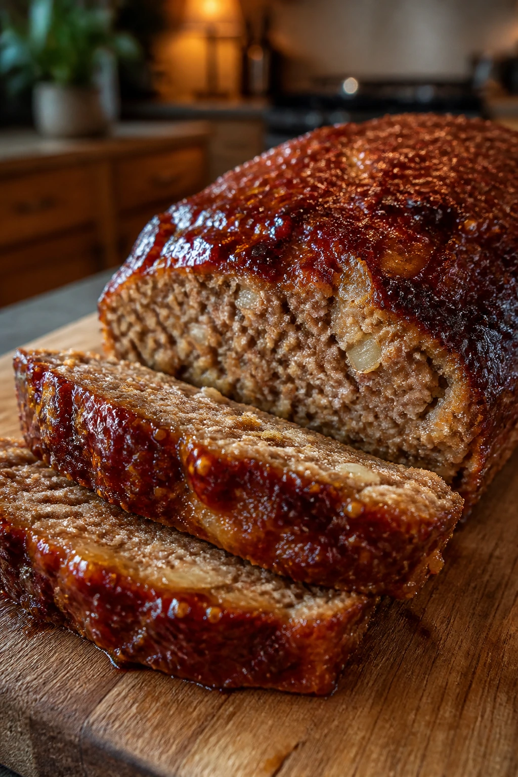 Maple glazed pork-and-beef meatloaf on board