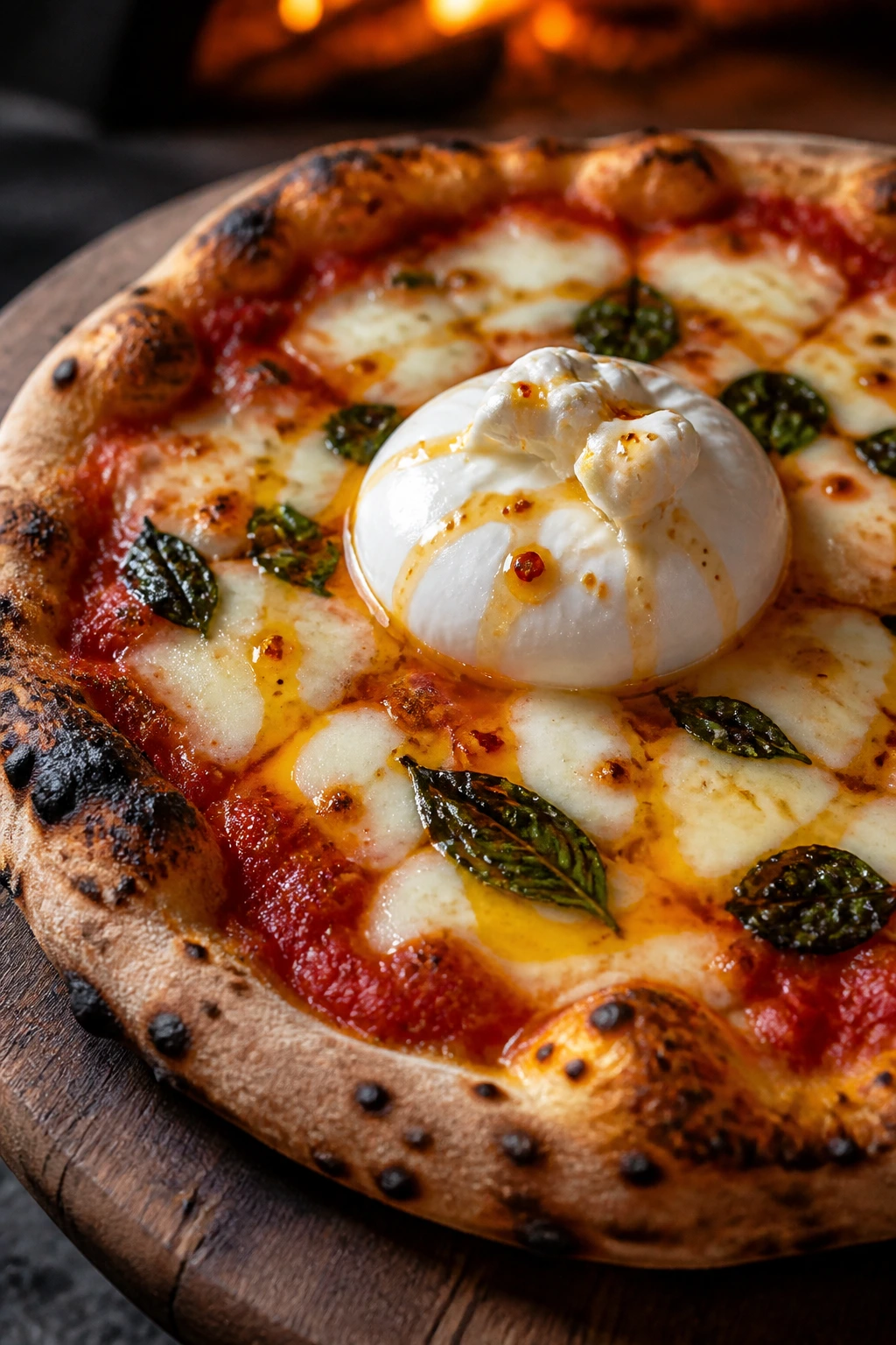 Margherita pizza with burrata and hot honey