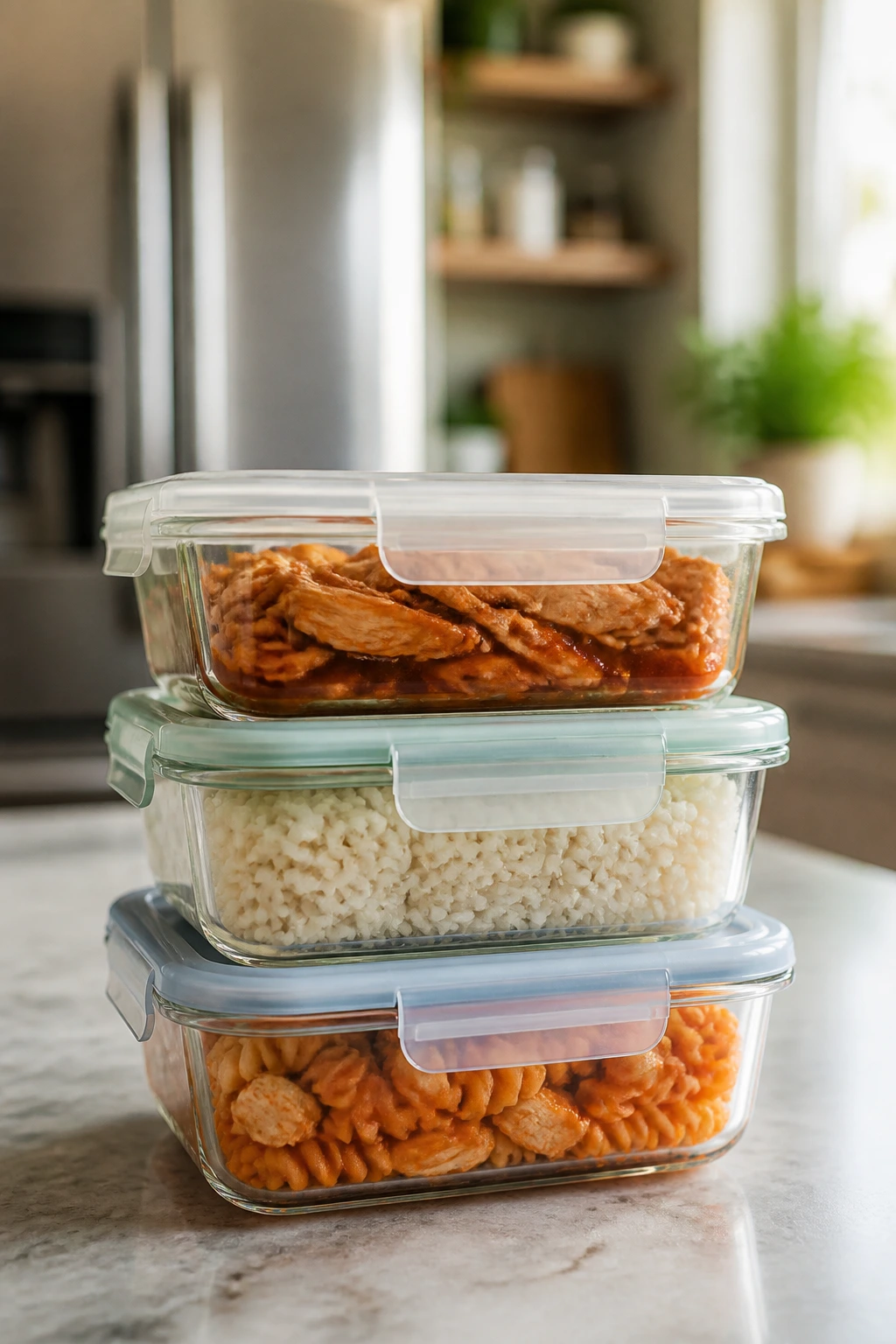 Close-up of airtight containers on kitchen counter