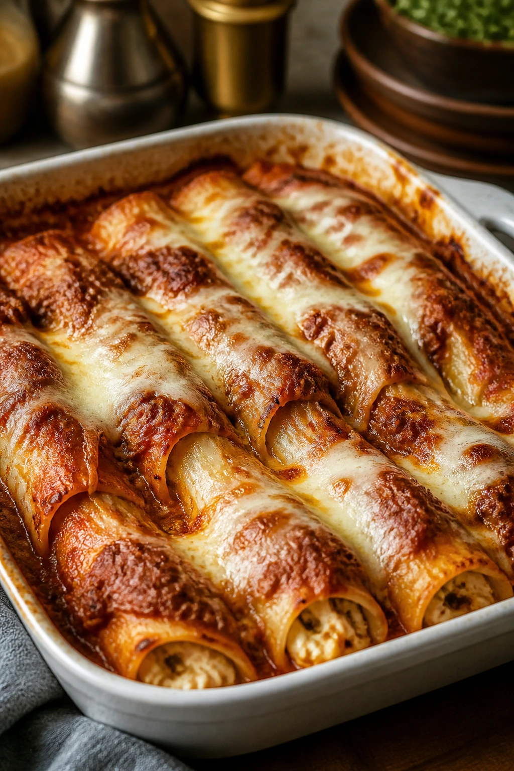 Close-up of Lasagna-Style Manicotti with meat sauce