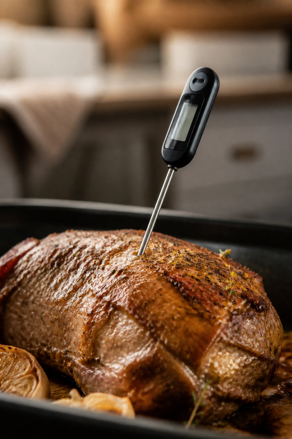 Meat thermometer in roast
