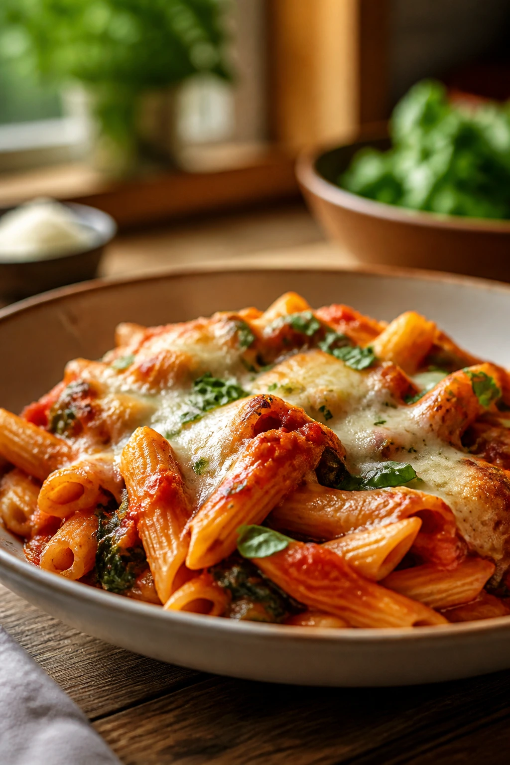 Close-up of a comforting meatless dinner plate on a warm kitchen table