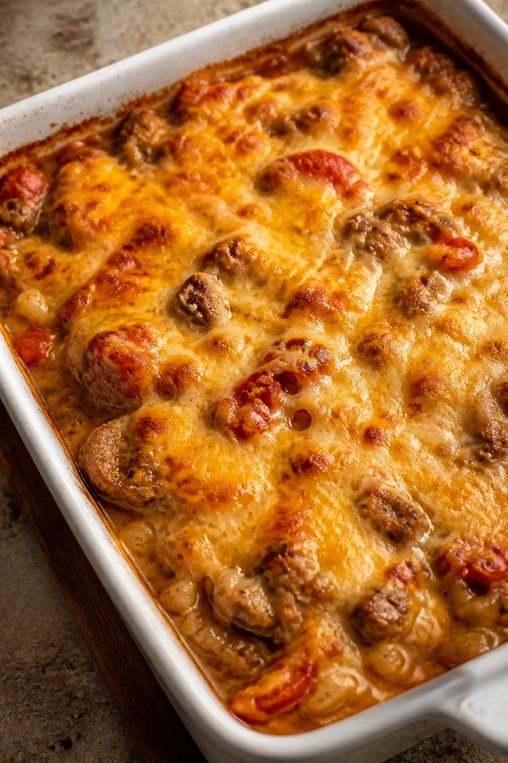 Casserole showing common missteps like uneven topping and moisture