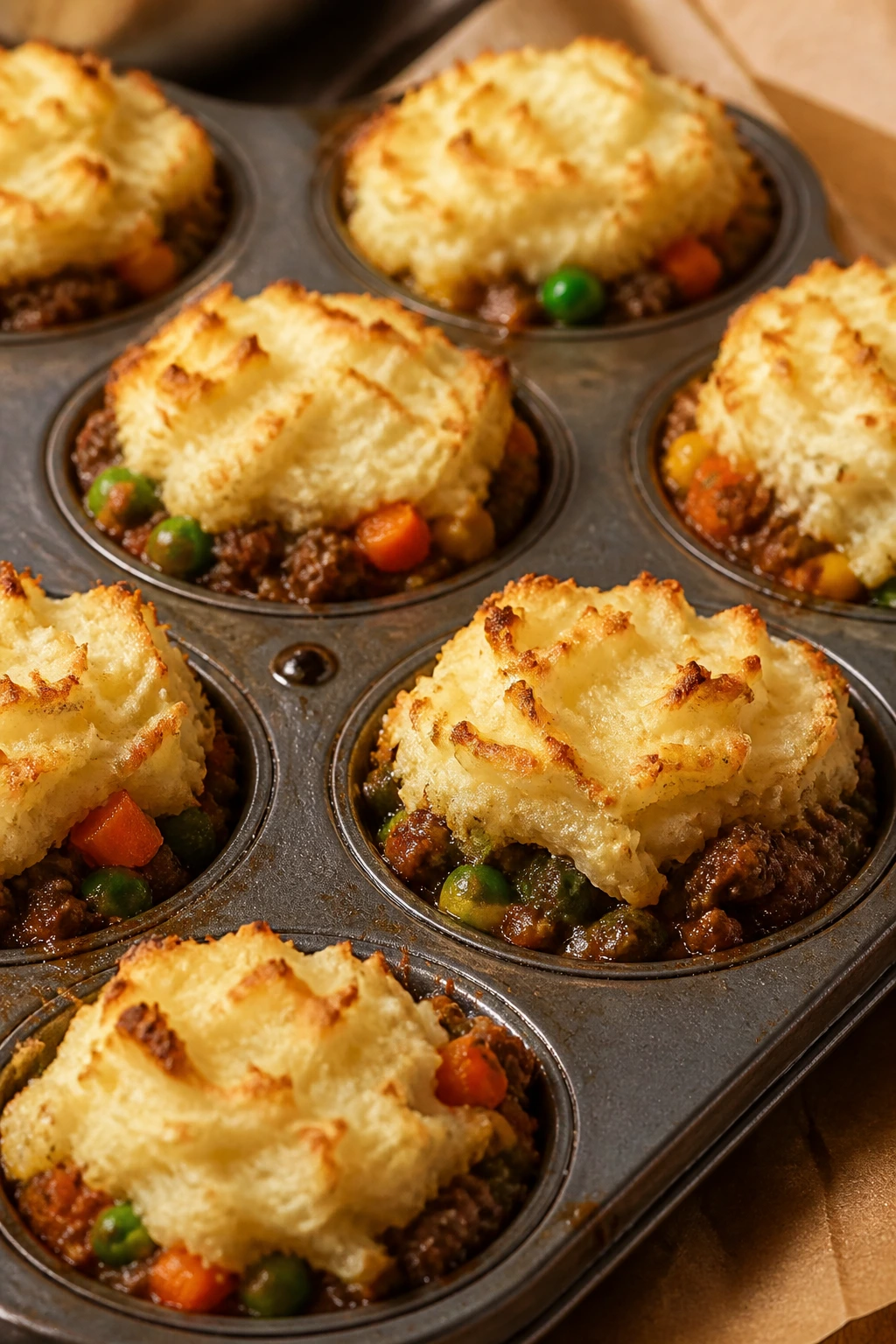 Shepherd's Pie Muffin Cups close-up in muffin tin
