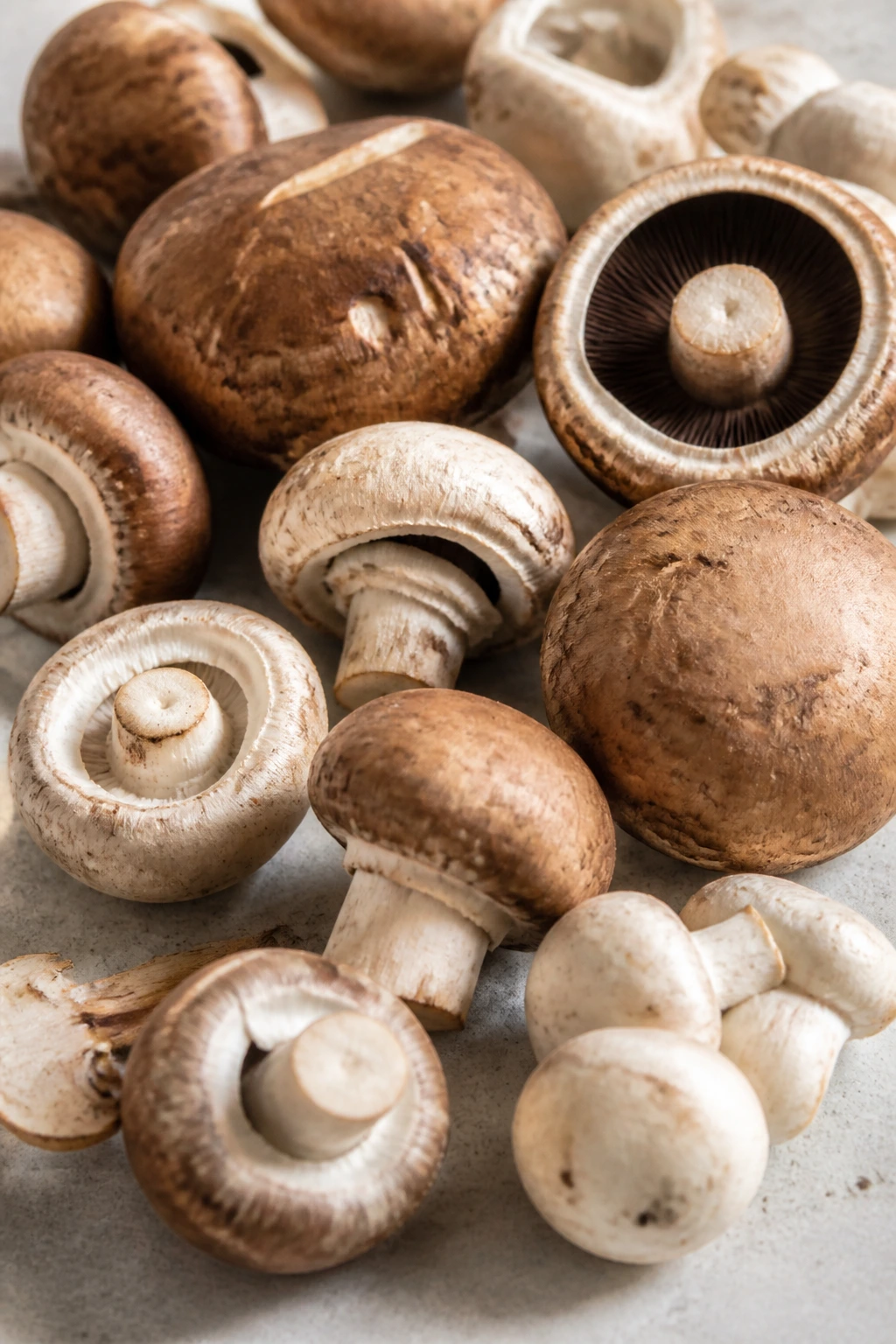Close-up of fresh mushrooms on a kitchen counter