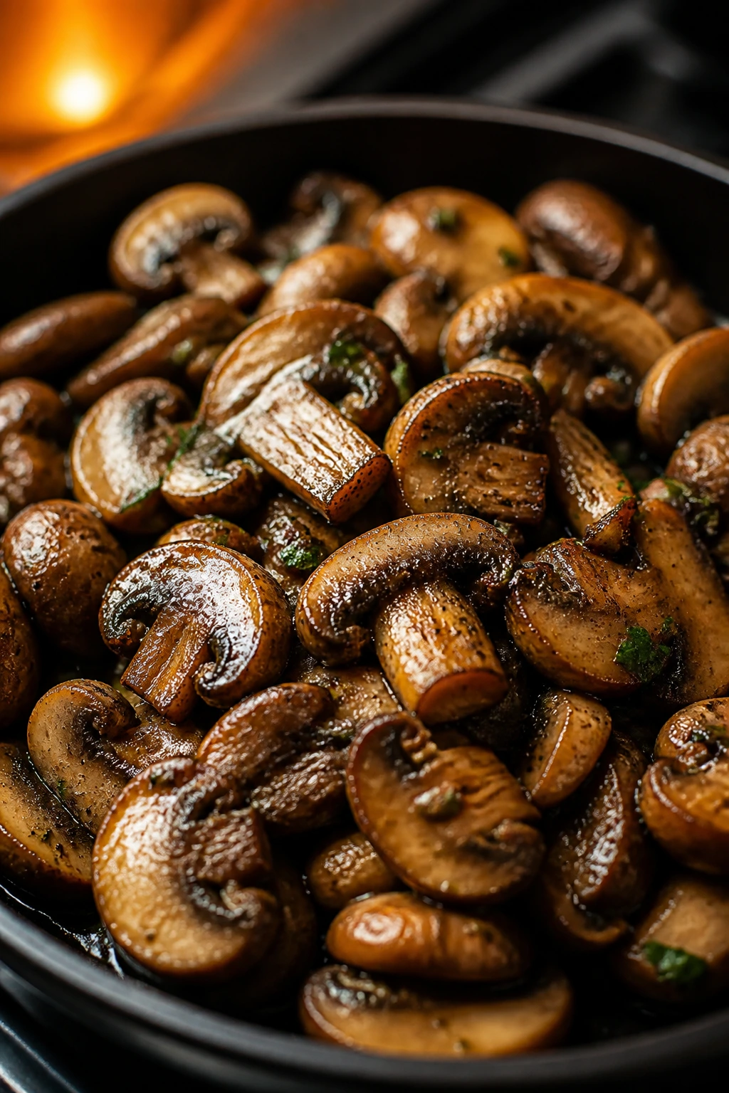 Close-up of sautéed mushrooms for variations
