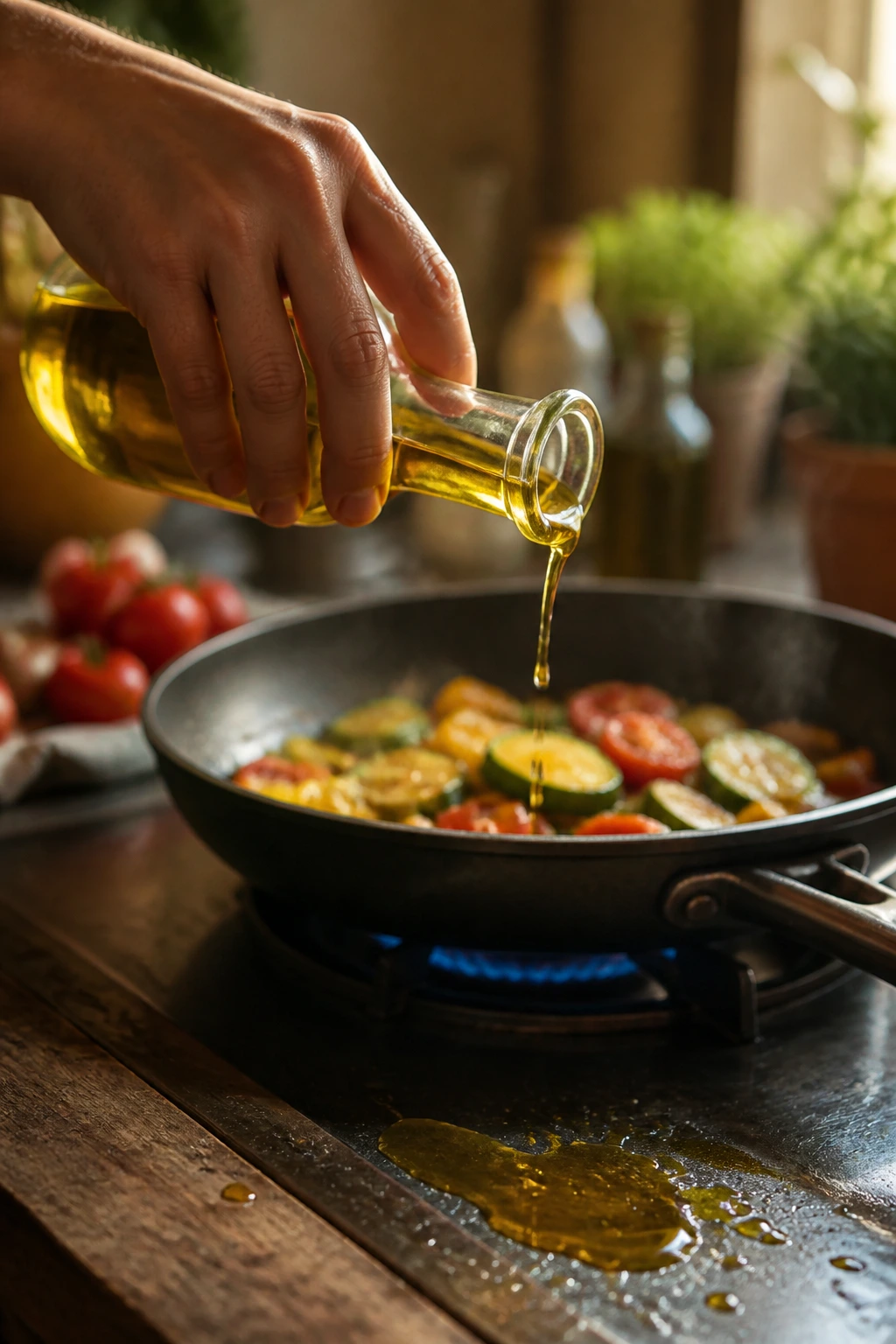 Hand pouring oil into a pan illustrating common cooking mistakes
