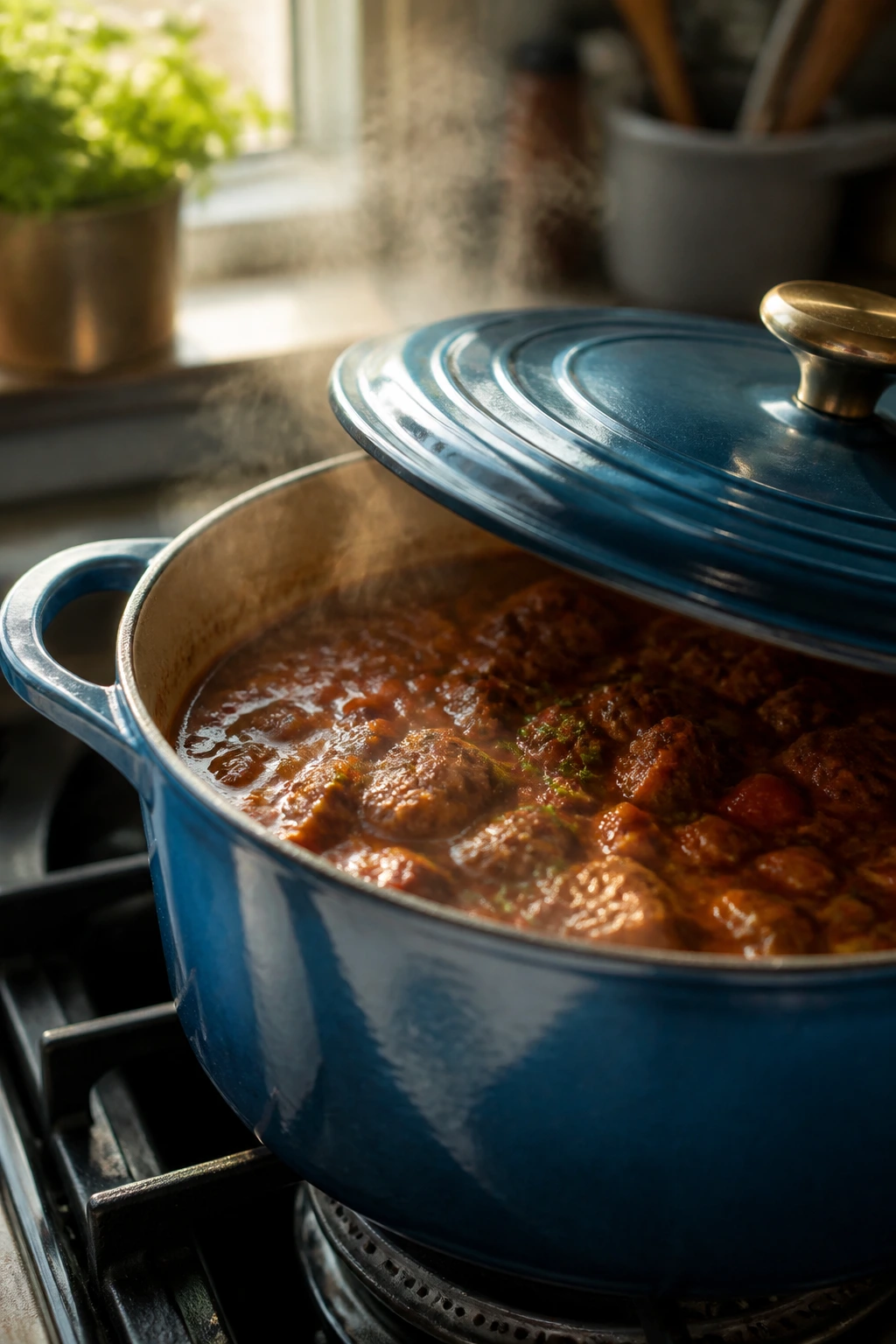 Dutch oven steaming on stovetop representing one-pot cooking