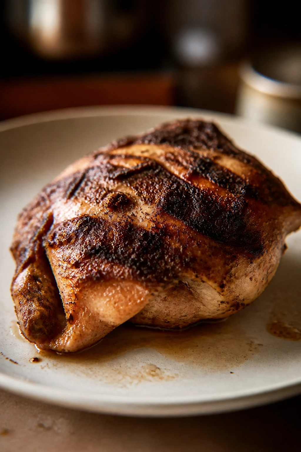 Overcooked chicken piece on plate illustrating common heavy-dinner mistakes