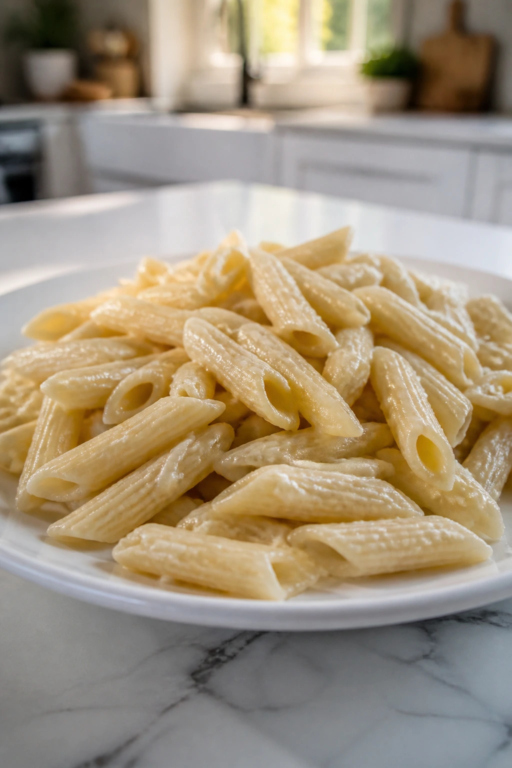 Close-up of mushy overcooked pasta on a plate.