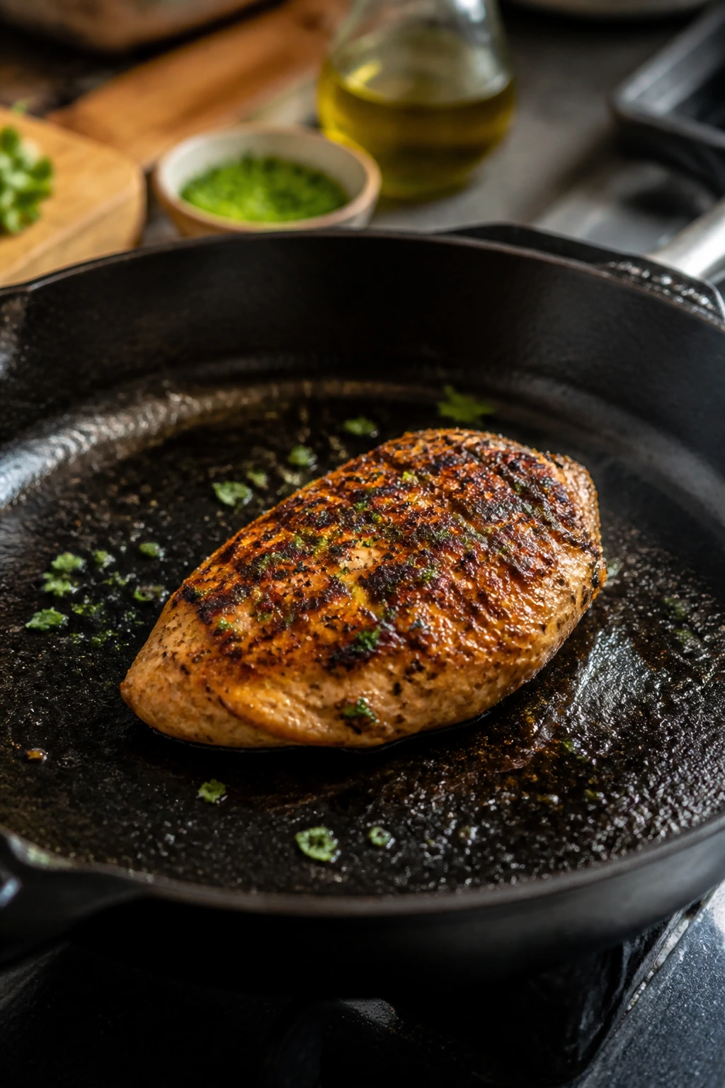 Skillet browning technique showing proper space and sear