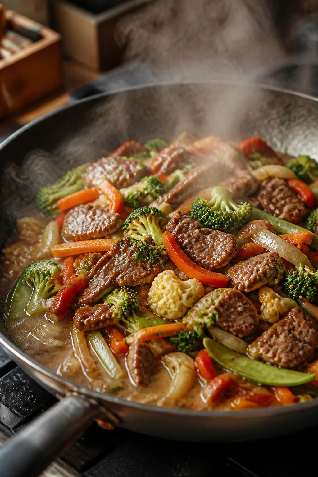 Close-up of an overcrowded stir-fry pan illustrating common cooking mistakes