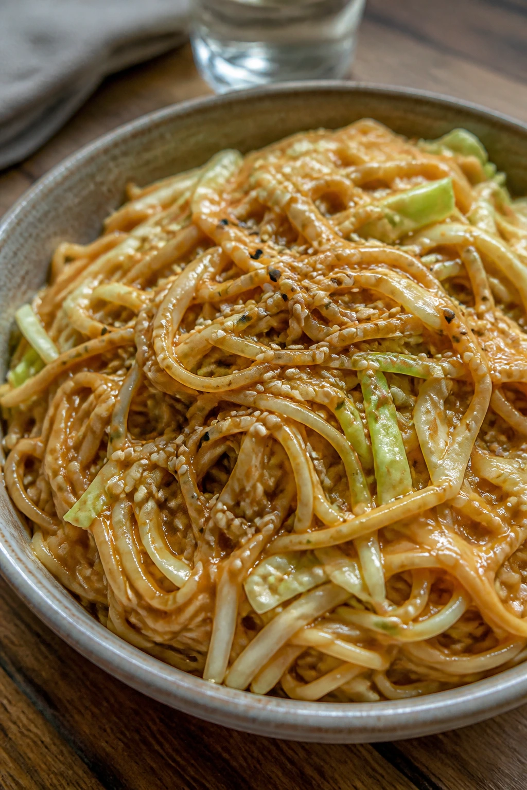 Close-up of Peanut Sesame Noodles with Cabbage in a bowl