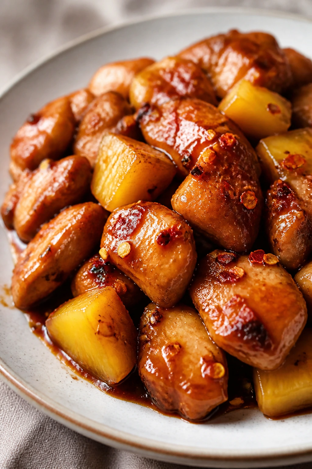 Teriyaki chicken plate with pineapple and chili twist