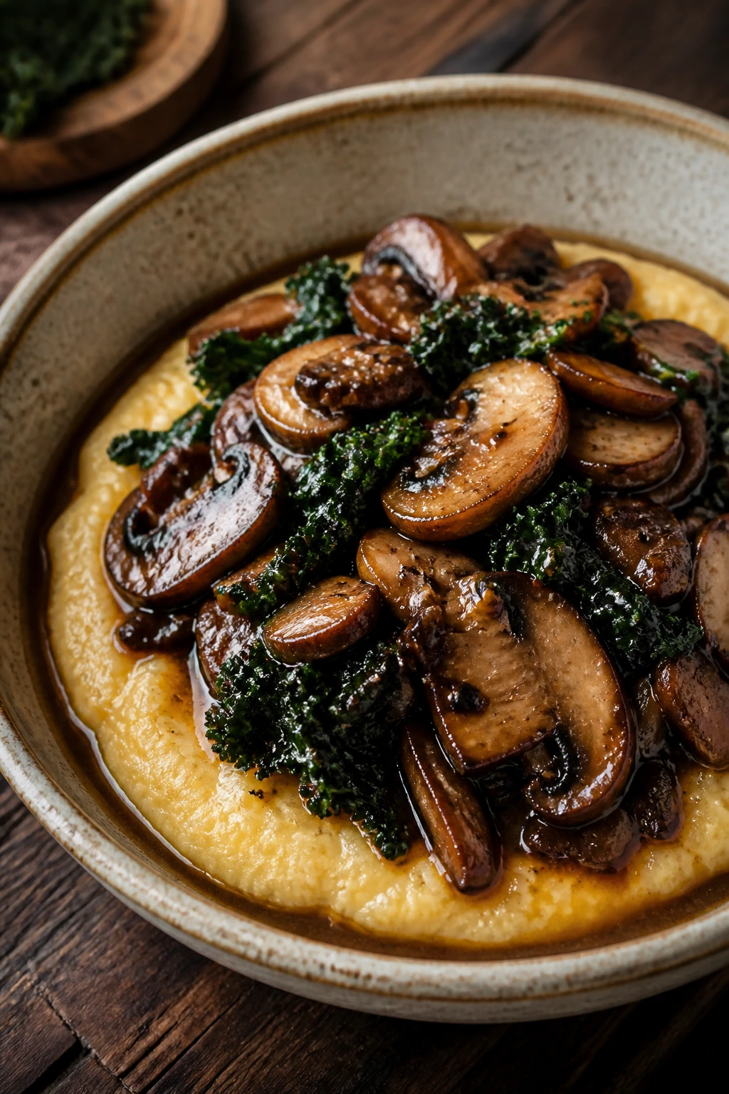 Mushroom Marsala polenta bowl with kale