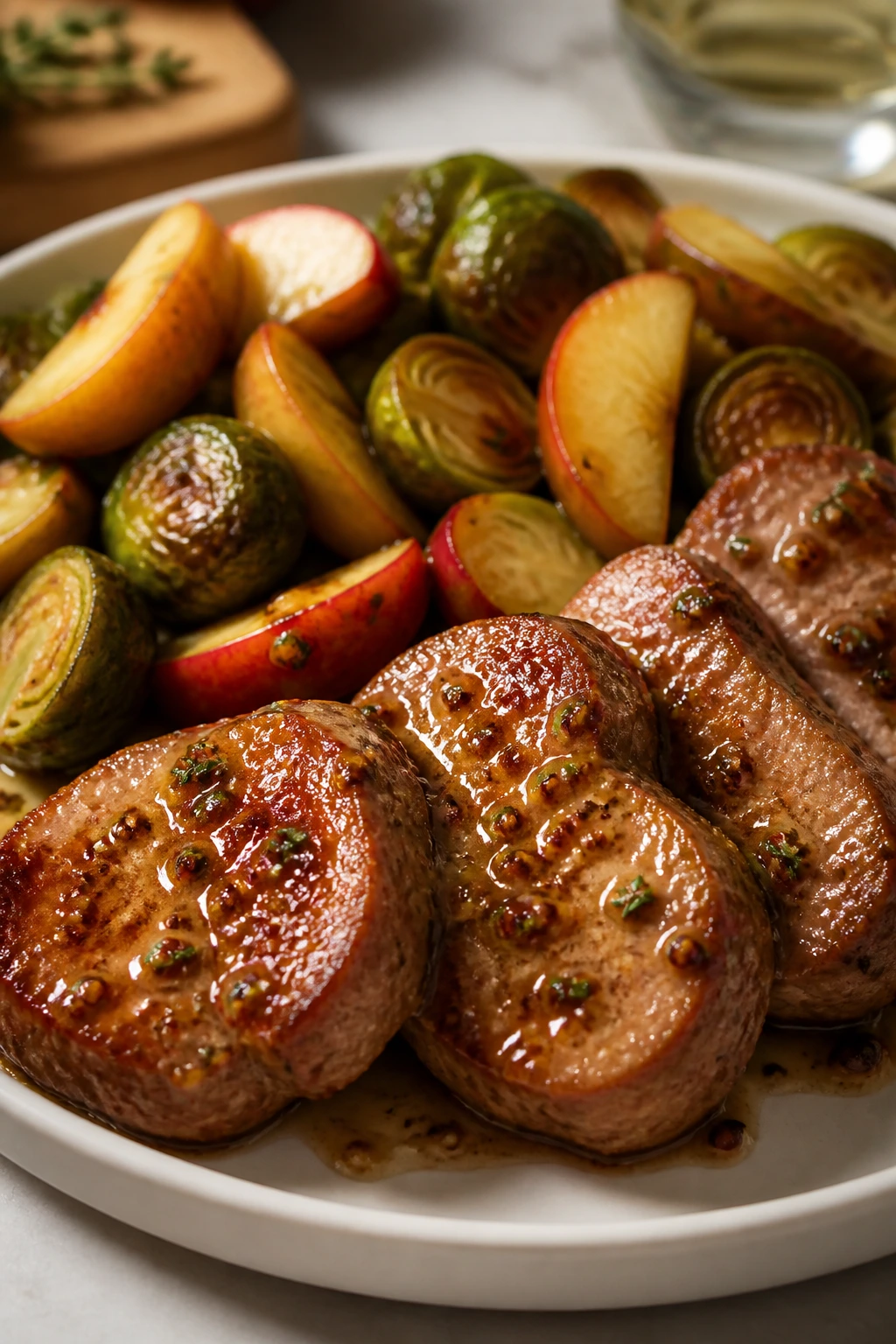 Pork tenderloin medallions with glaze on plate
