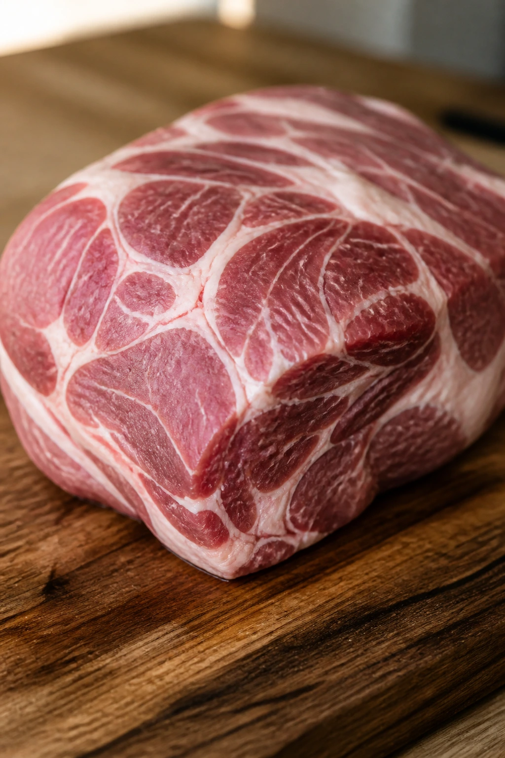 Pork shoulder roast on cutting board ready for crowd cooking.