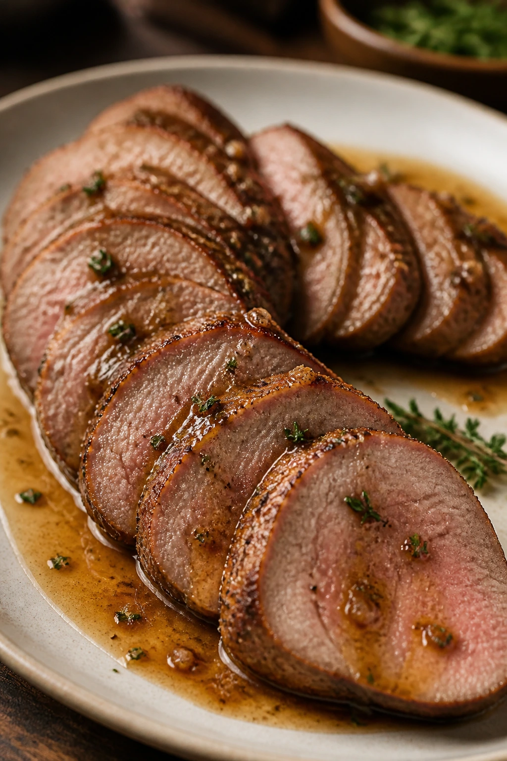 Pork tenderloin medallions on plate with sauce