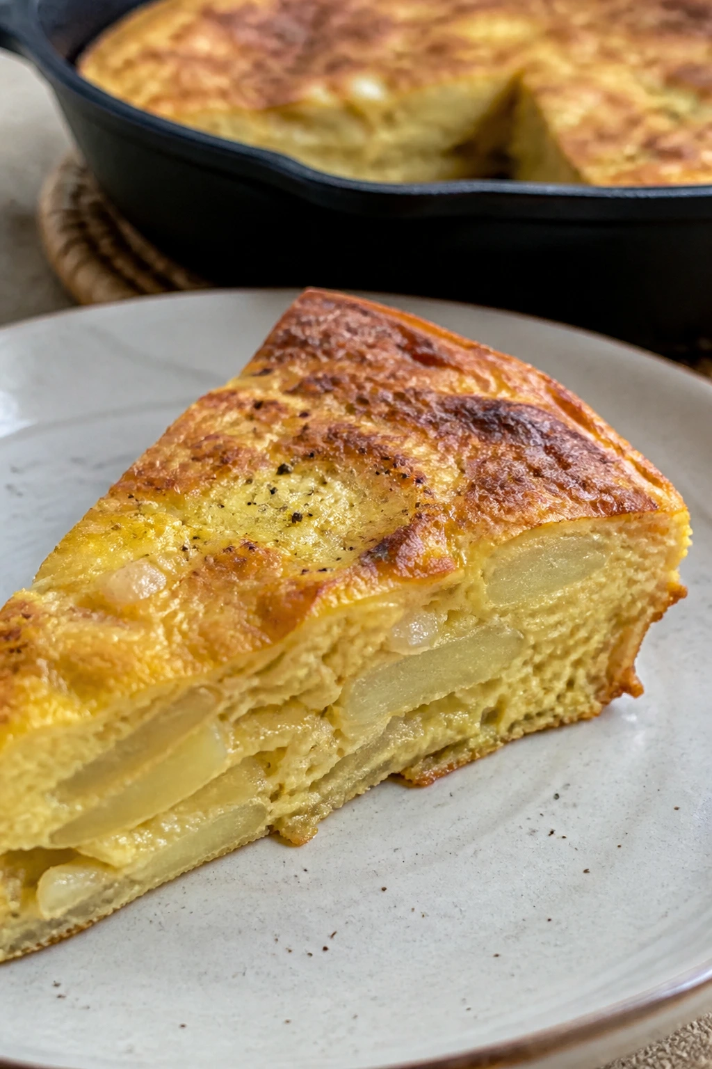 Close-up of Potato and Onion Frittata wedge on a plate