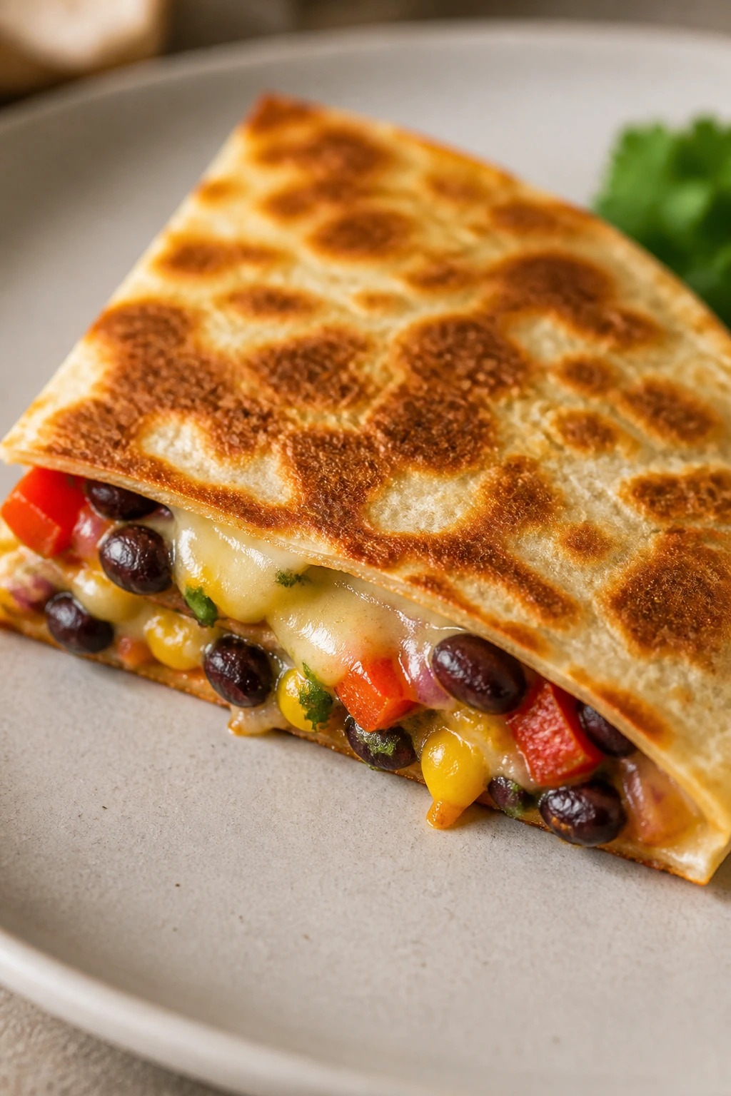 Quesadilla variation close-up with melted cheese