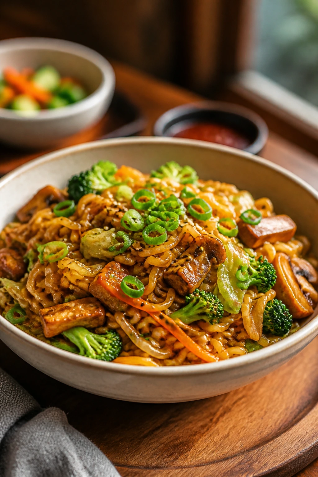 Shallow ramen bowl ready to serve