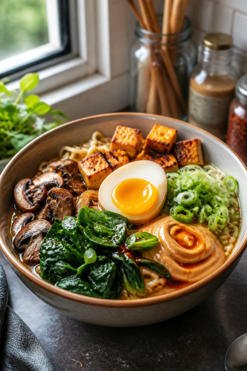 Colorful ramen bowl with diverse toppings illustrating variations and adaptations