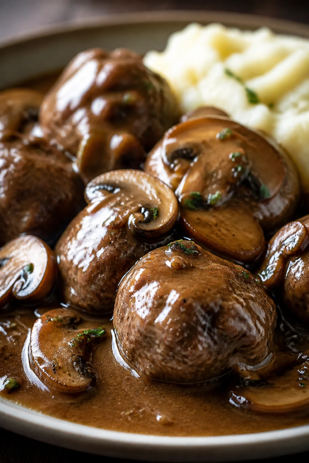 Salisbury steak meatballs in mushroom gravy