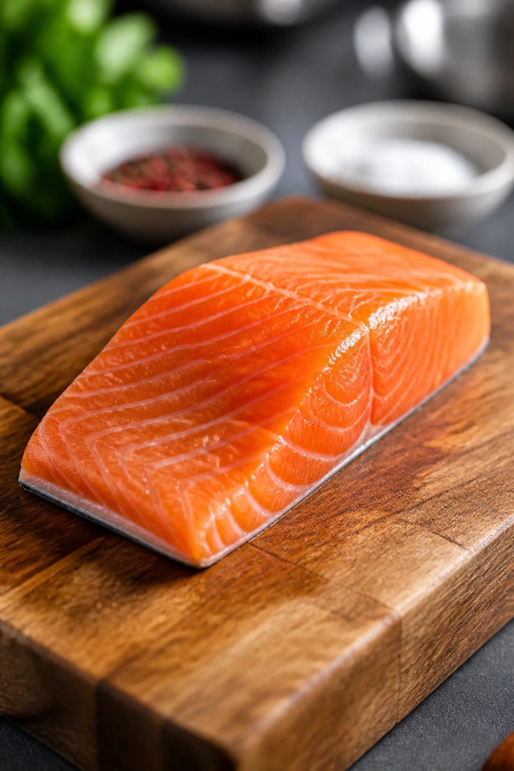Salmon fillet on cutting board ready for seasoning
