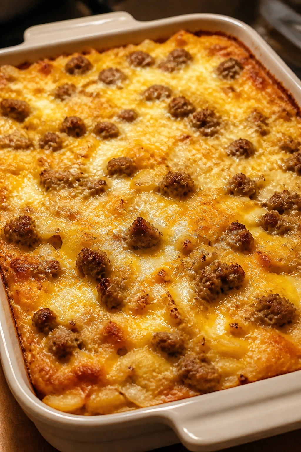 Close-up of Sausage and Egg Hashbrown Dinner Bake