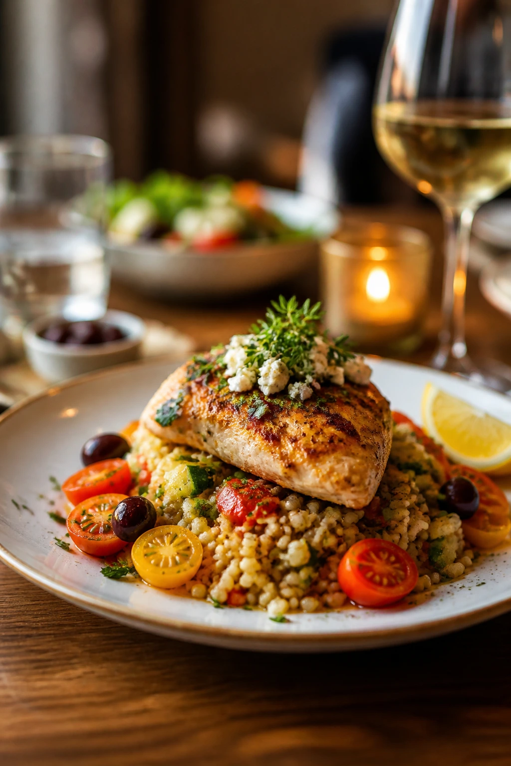 Plate with Mediterranean dinner plated for serving
