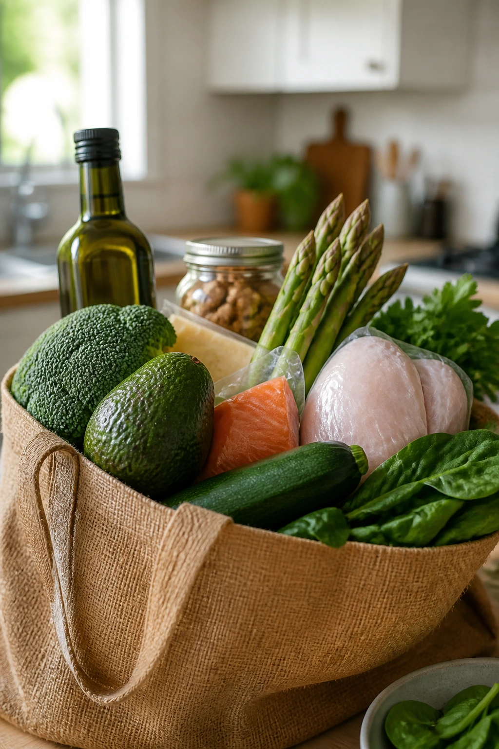 Grocery bag with fresh keto-friendly ingredients