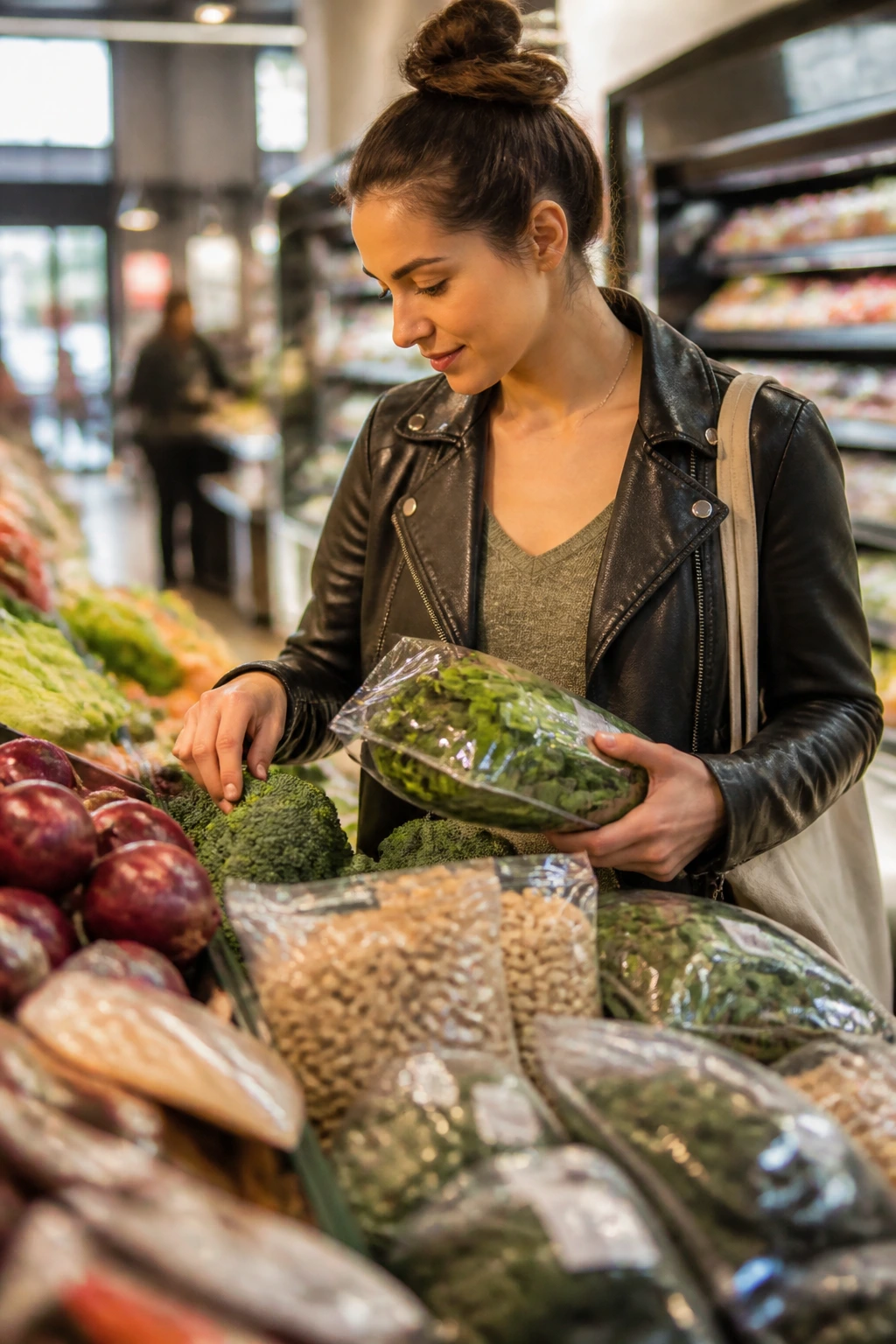 Shoppers selecting produce in a grocery store illustrating smart shopping tips
