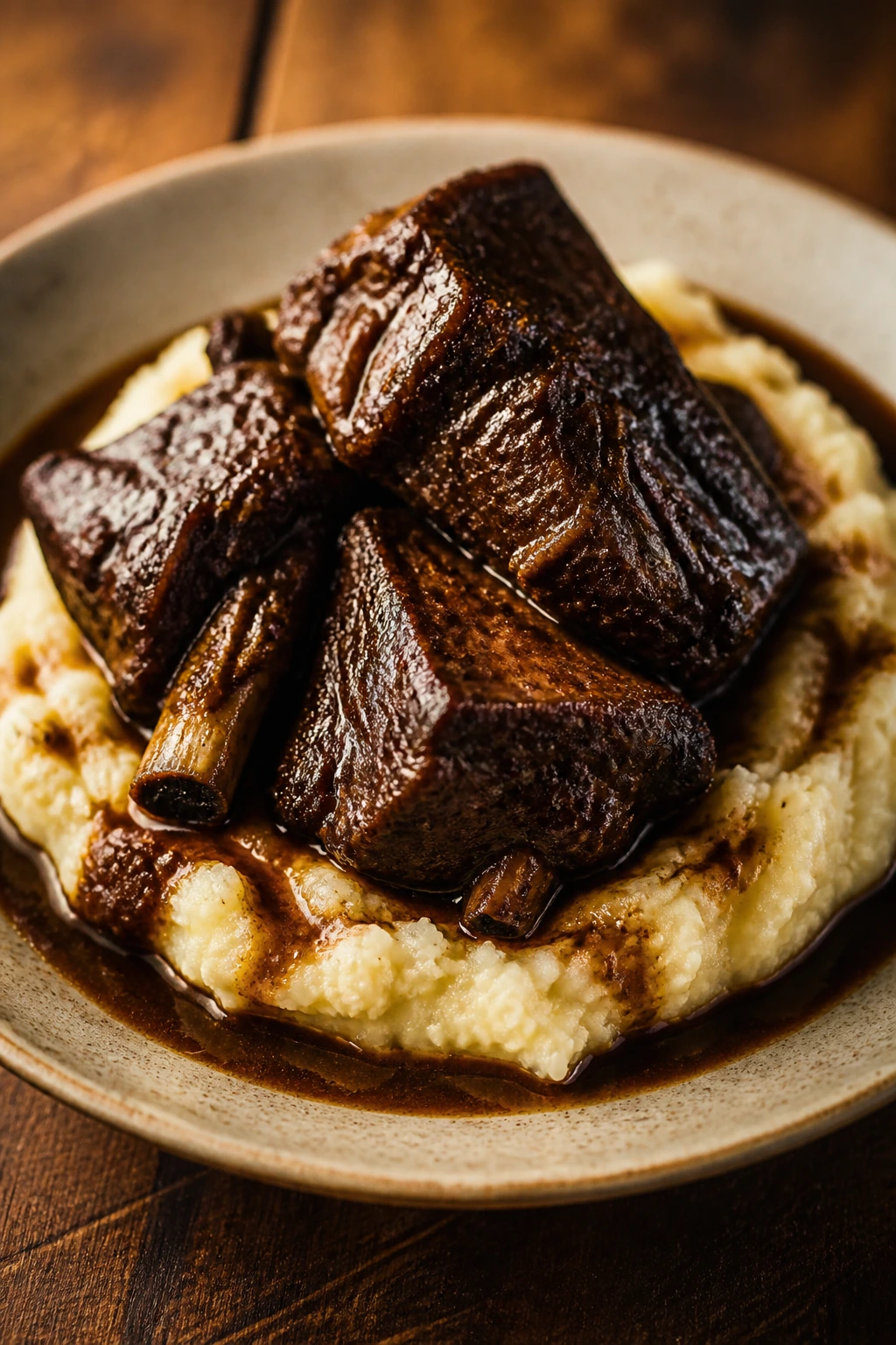 Beef short ribs over mashed potatoes with rich sauce