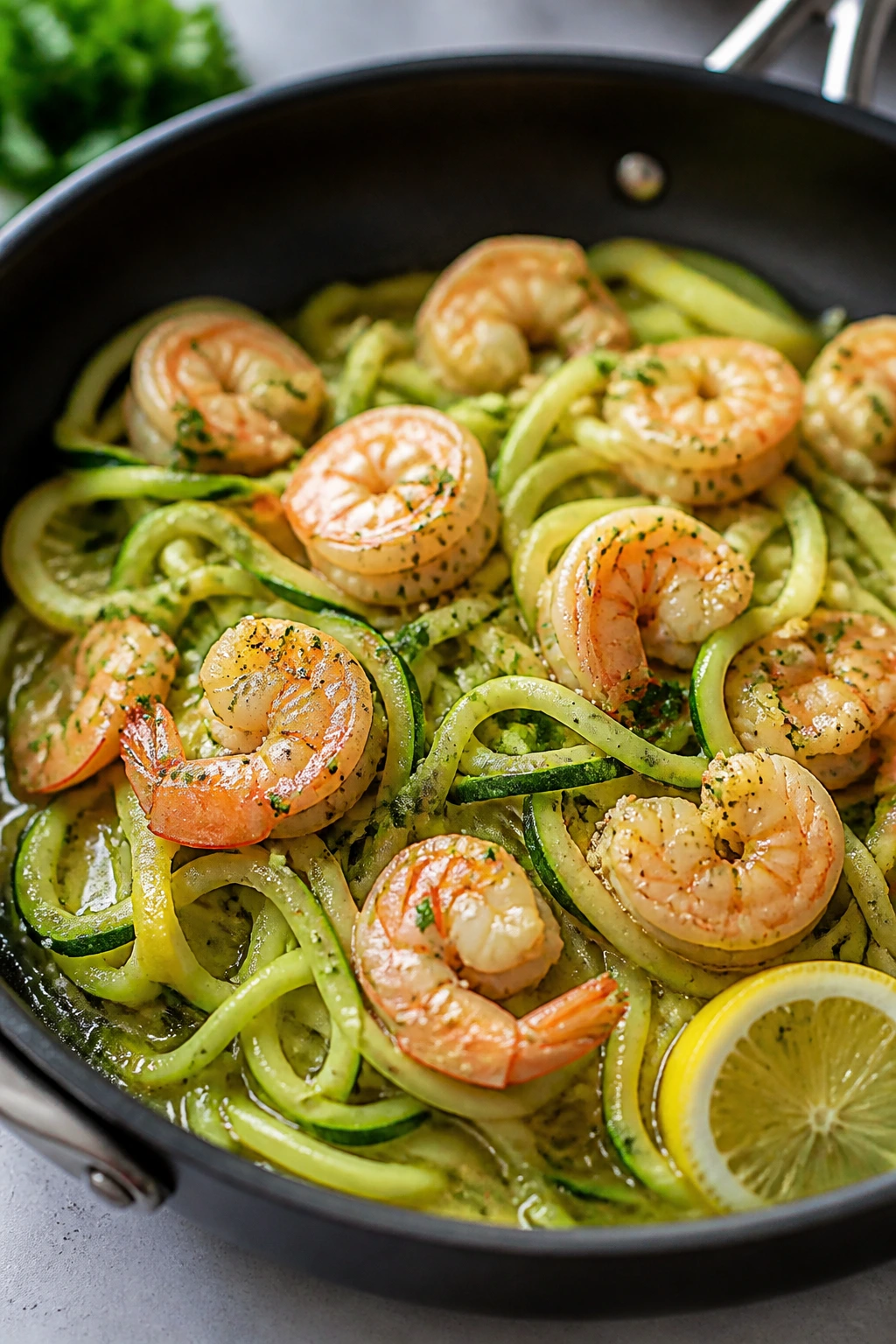 Shrimp with zucchini noodles in garlic butter sauce