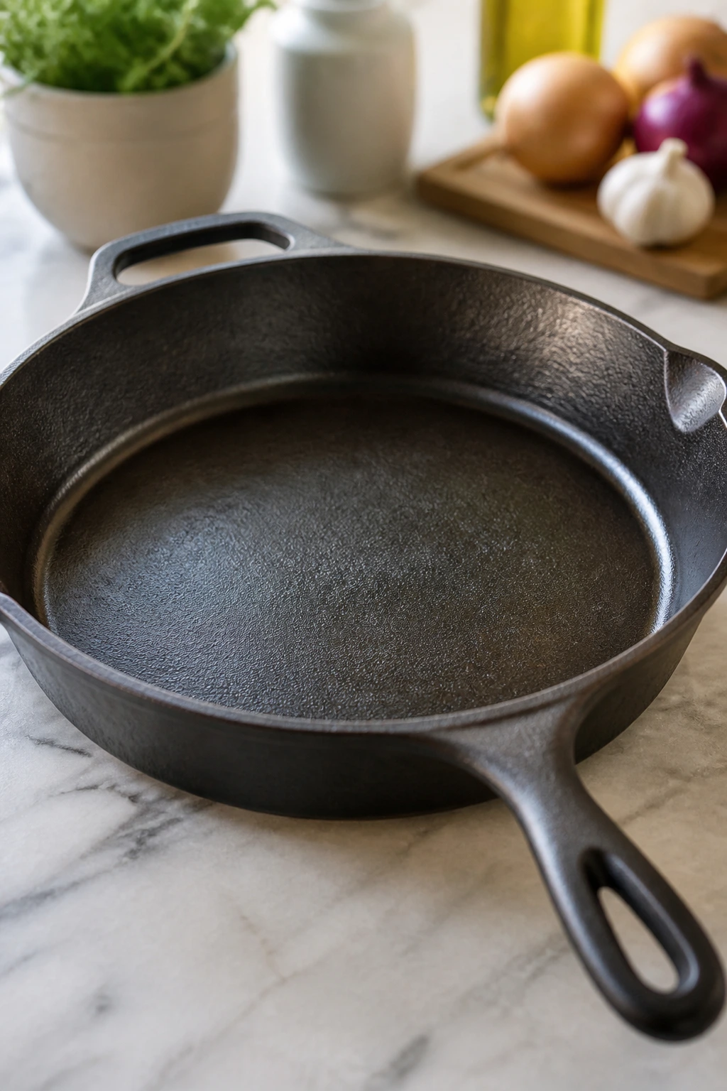Close-up of a 12-inch skillet as essential cookware