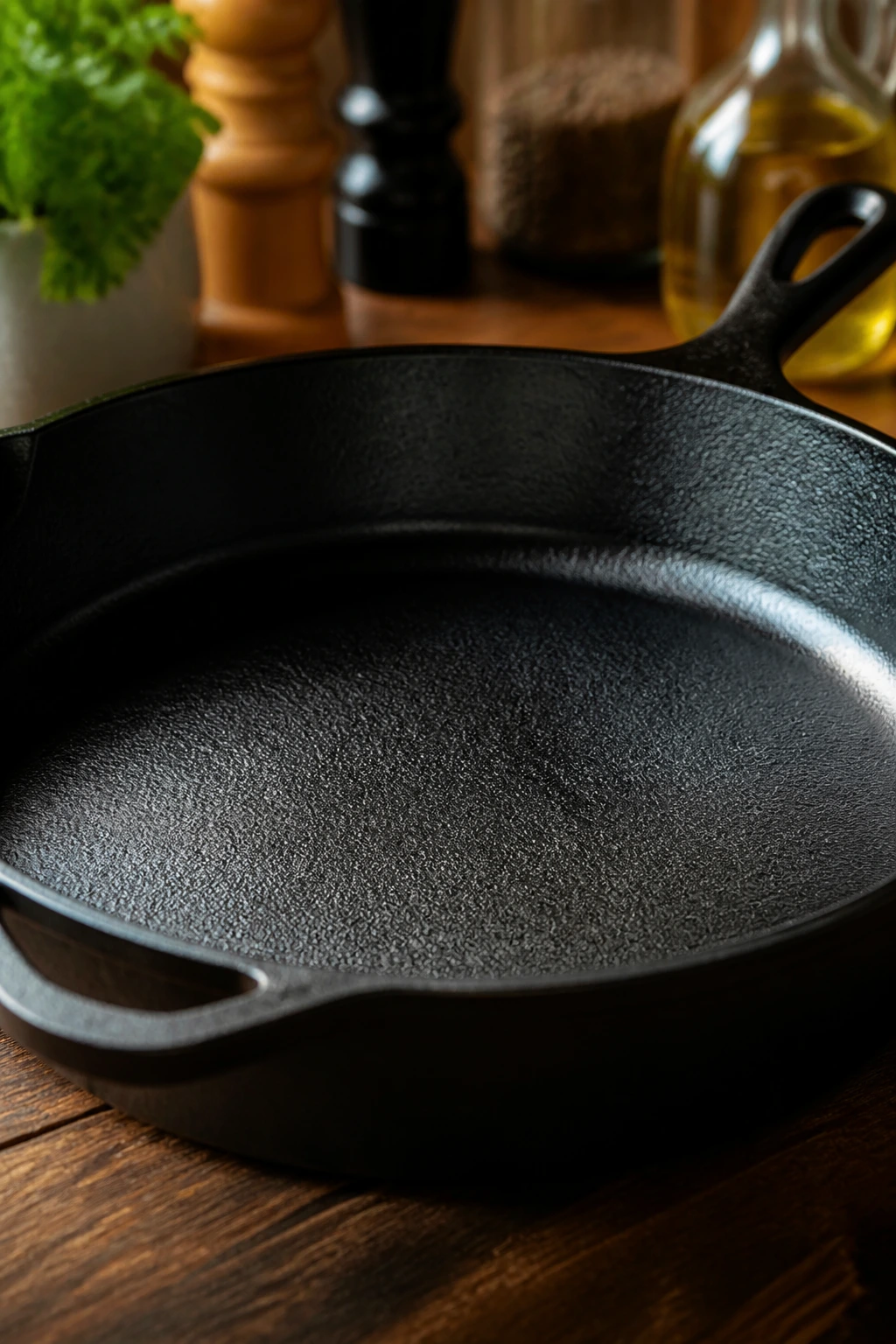 Cast-iron skillet dominates the frame