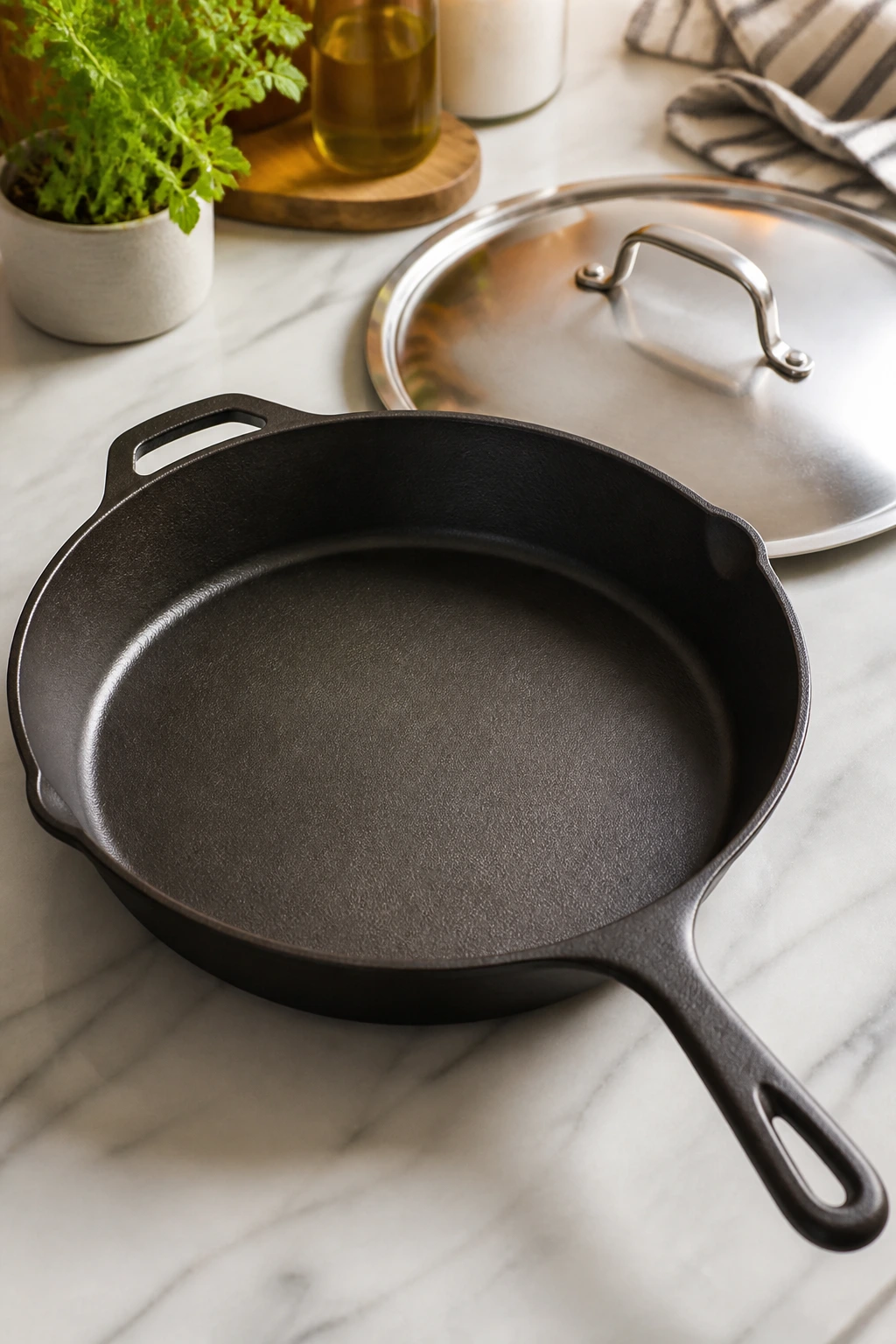 12-inch skillet with lid on a kitchen counter