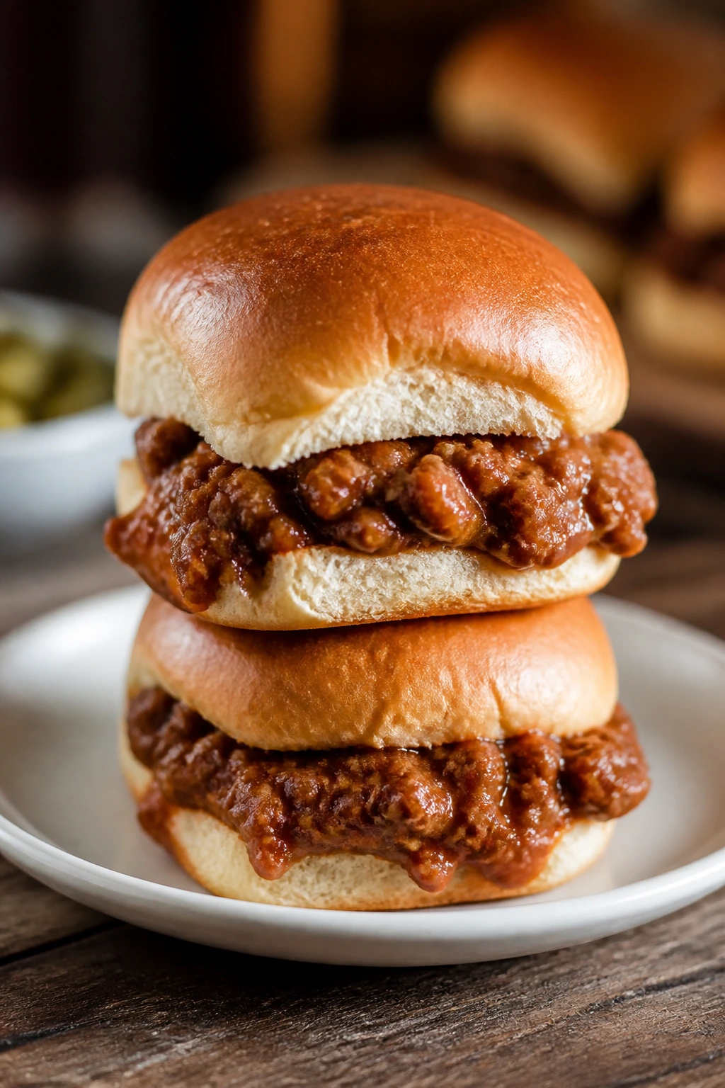 Close-up of sloppy Joe sliders on a plate