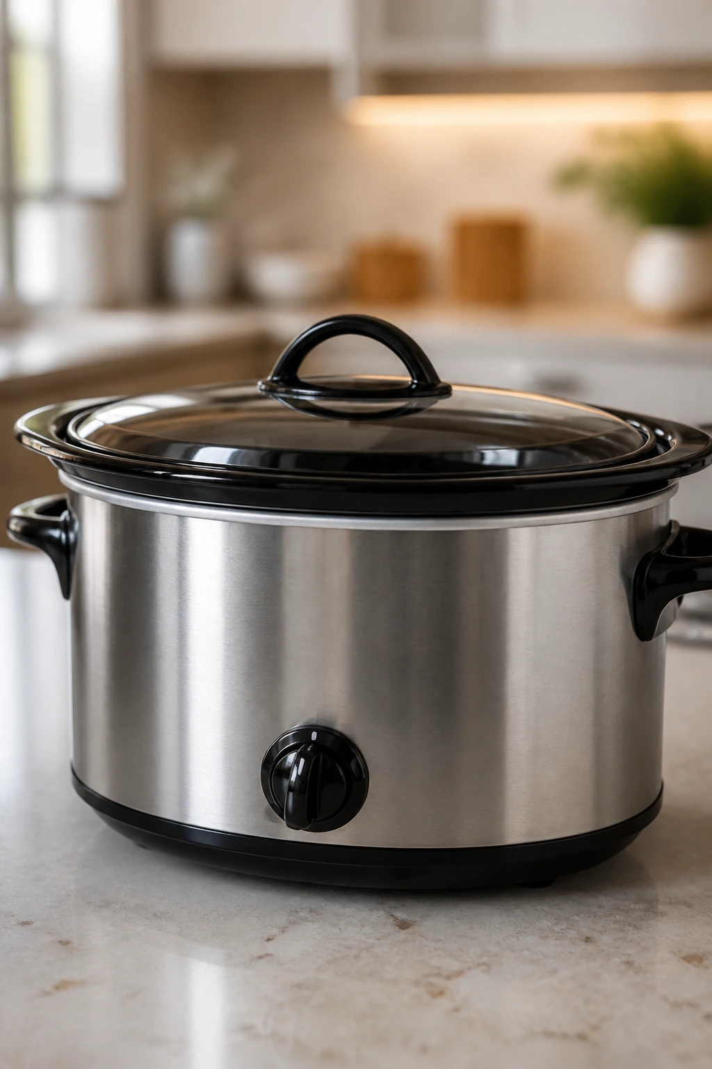 Close-up of a slow cooker on a kitchen counter