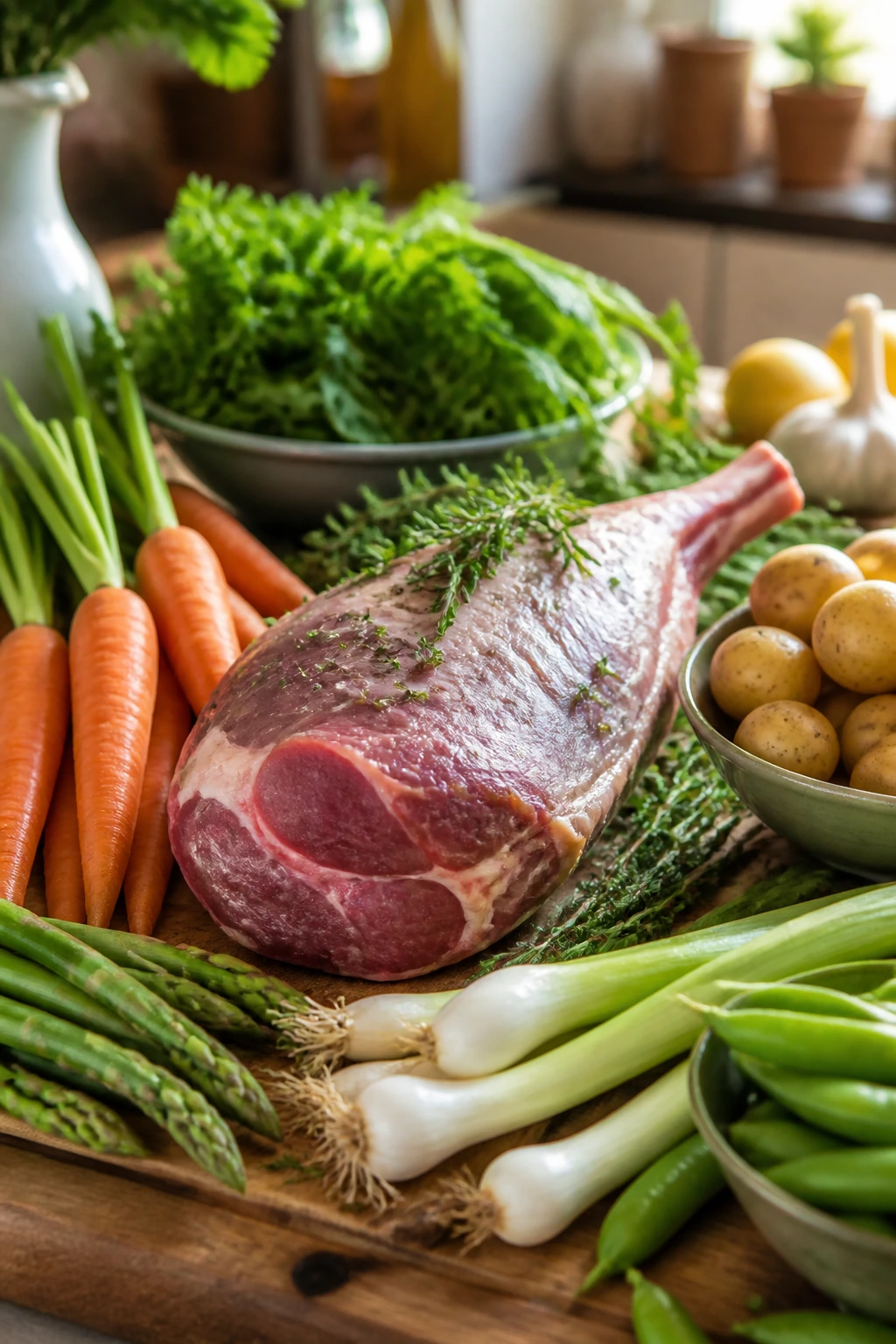Curated fresh ingredients on a wooden board