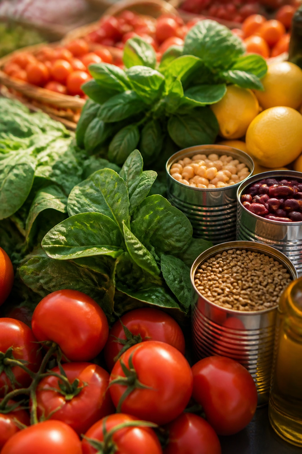Organized market produce and pantry items for Smart Shopping