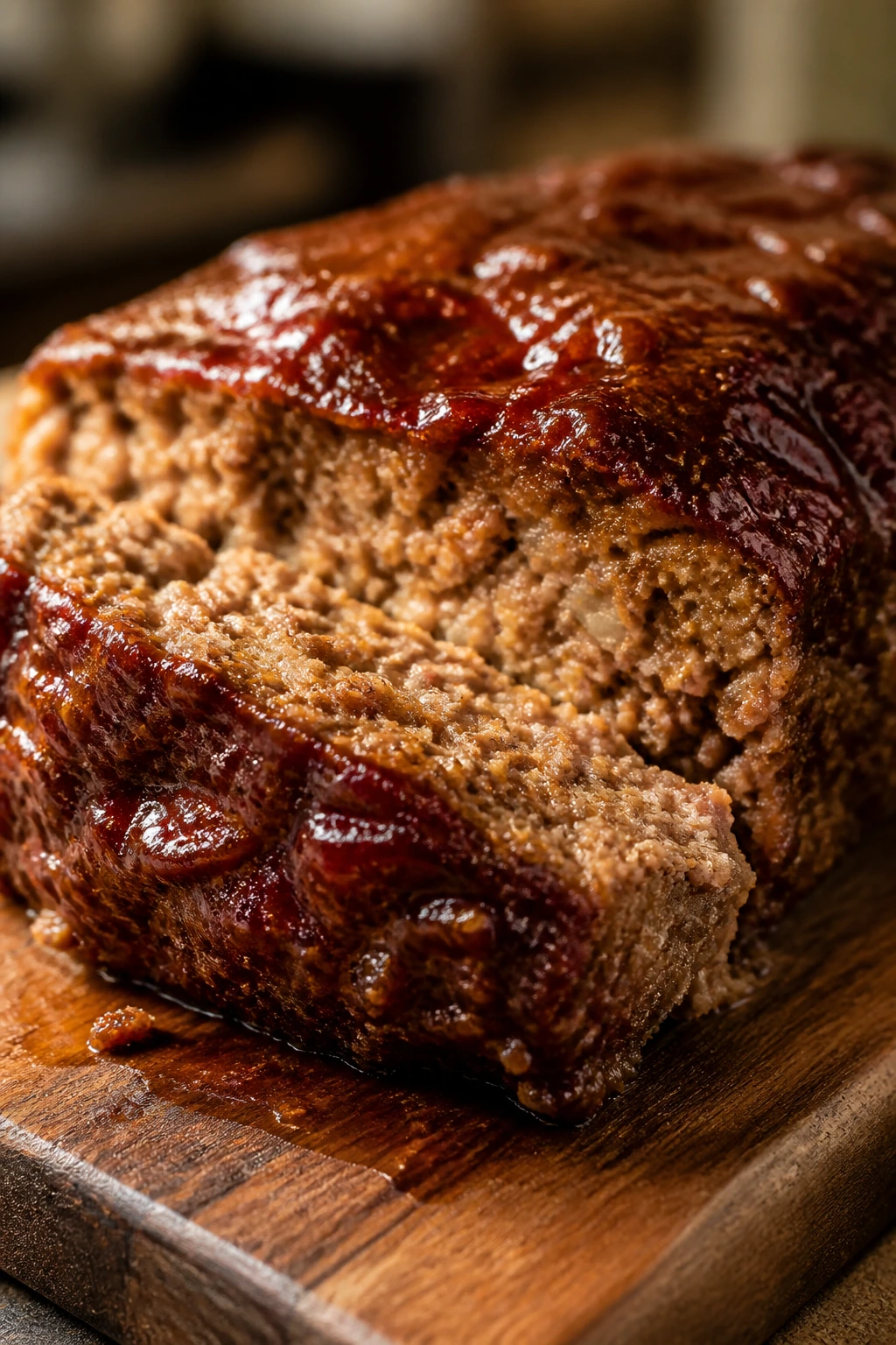 Slice of southern meatloaf with brown sugar glaze