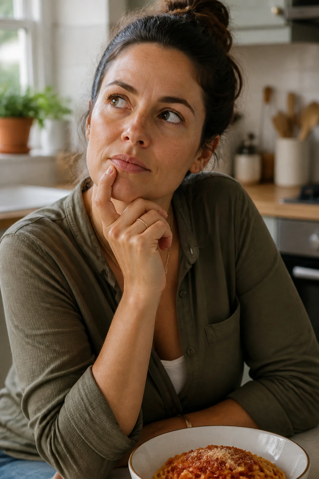 Portrait of a home cook in a kitchen, reflecting questions about spaghetti dinners for kids